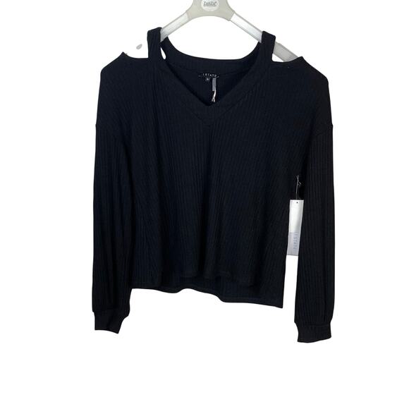 1. STATE Black Rib Knit Cut-Out V-Neck Top NWT Size XL - Picture 4 of 8